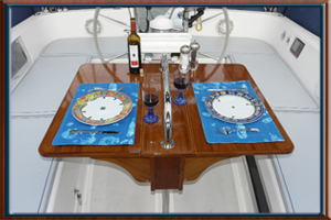 Teak Cockpit table on 43ft Saga